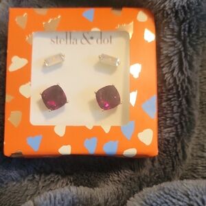 Stella & Dot Fuchsia and White Earring Trio